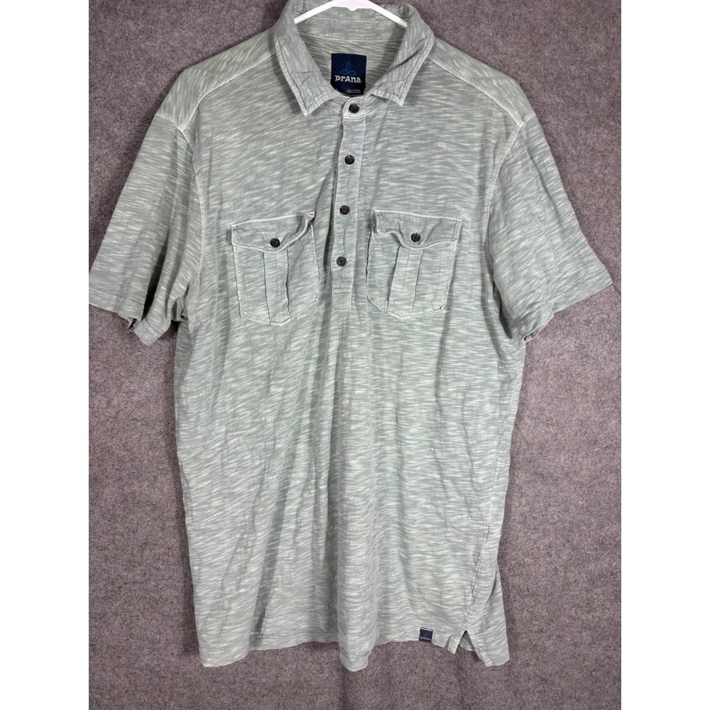 prAna Mens Large Organic Cotton Slub Henley Shirt Sage Green M11191470 Pocket